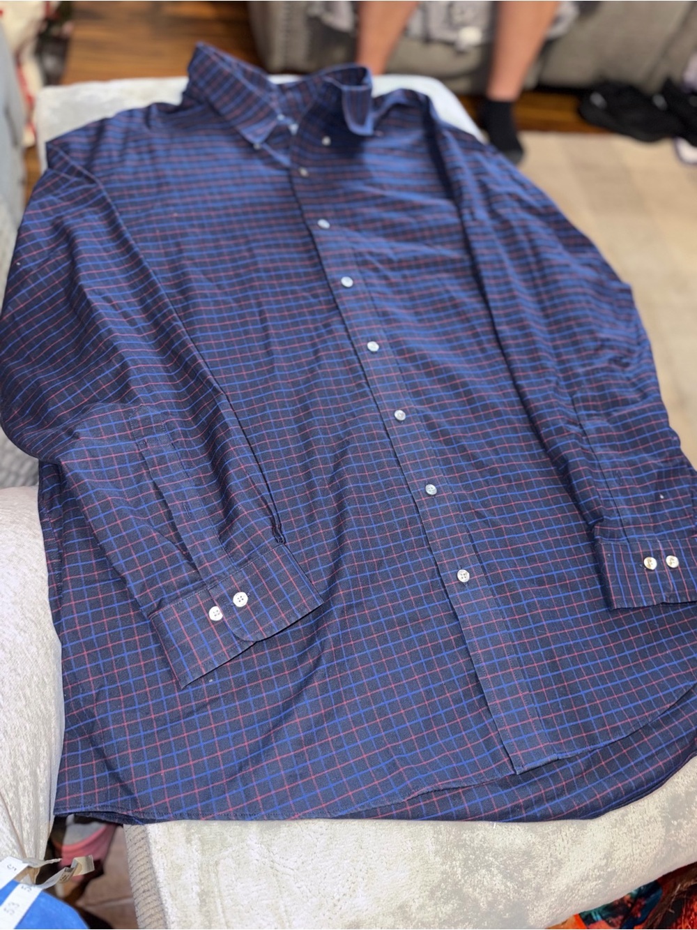 Brooks Brothers Navy and Red Windowpane Button-Down Shirt